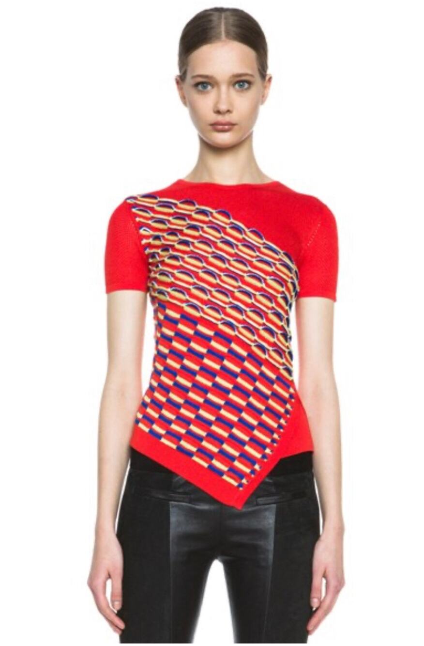 Peter Pilotto Knit Top Asymmetrical Blood Orange Red $885 Cotton Blend EUC 12